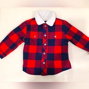 2T Baby Gap boys red/blue plaid button-up plaid jacket fully lined EUC